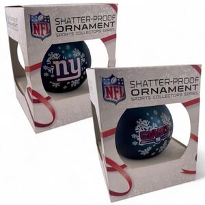 2-PACK New York Giants NFL Navy Round Shatterproof Christmas Tree Boxed Ornament